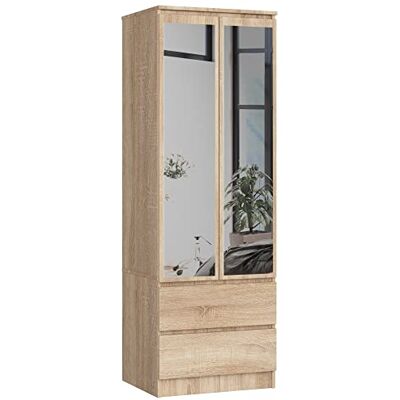 AKORD Spiegelkast S 60 cm met twee deuren 2 laden met planken en kledingstang slaapkamerkast laminaatplaat 16 mm Sonoma eiken AKORD Spiegelkast S 60 cm met twee deuren 2 laden met planken en kledingstang slaapkamerkast laminaatplaat 16 mm Sonoma eiken