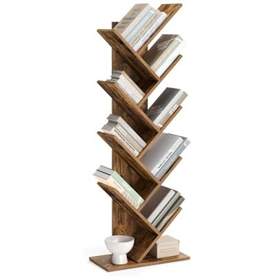VASAGLE boekenkast, boekenplank, staande plank, met 8 niveaus, DVD plank, in boomvorm, voor woonkamer, studeerkamer, kinderkamer, kantoor, vintage bruin LBC11BX Meuble de Rangement, pour Décorations, Salon, Chambre, Bureau, Marron Rustique, Collection C VASAGLE boekenkast, boekenplank, staande plank, met 8 niveaus, DVD plank, in boomvorm, voor woonkamer, studeerkamer, kinderkamer, kantoor, vintage bruin LBC11BX Meuble de Rangement, pour Décorations, Salon, Chambre, Bureau, Marron Rustique, Collection C