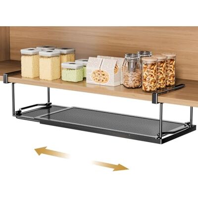 Yorbay Verstelbare hangmand voor onder plank, keukenopslag onder metalen plank, onderste plank voor keukens en kasten (zwart) Yorbay Verstelbare hangmand voor onder plank, keukenopslag onder metalen plank, onderste plank voor keukens en kasten (zwart)