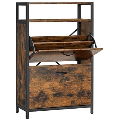 VASAGLE Schoenenkast, dun schoenenrek, opbergkast met 2 kleppen, voor 8-12 paar, stofdicht, 30 x 60 x 95 cm, voor hal, rustiek bruin en zwart LBS800B01 VASAGLE Schoenenkast, dun schoenenrek, opbergkast met 2 kleppen, voor 8-12 paar, stofdicht, 30 x 60 x 95 cm, voor hal, rustiek bruin en zwart LBS800B01