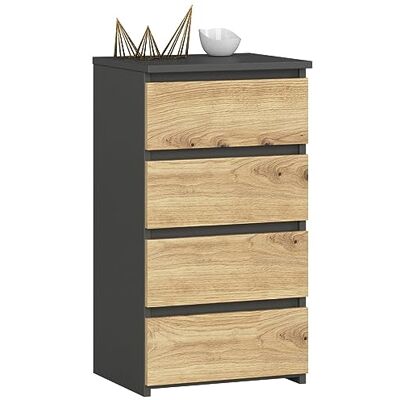 Home Collective Commode met 4 laden, voor slaapkamer, hal, woonkamer, commode met laden, 40 cm breed en 74 cm hoog, artistiek eiken, grafiet, multifunctioneel dressoir, smalle kast Home Collective Commode met 4 laden, voor slaapkamer, hal, woonkamer, commode met laden, 40 cm breed en 74 cm hoog, artistiek eiken, grafiet, multifunctioneel dressoir, smalle kast