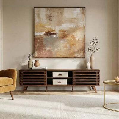 IDIMEX RIAN Laag tv-meubel met 2 schuifdeuren voor 75 inch tv, walnoothout, tv-commode van massief grenen, 3 verstelbare planken, tv-dressoir IDIMEX RIAN Laag tv-meubel met 2 schuifdeuren voor 75 inch tv, walnoothout, tv-commode van massief grenen, 3 verstelbare planken, tv-dressoir