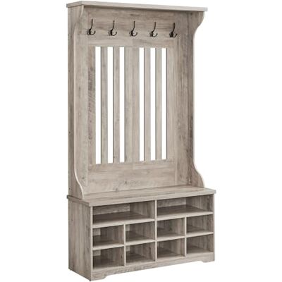 VASAGLE Inloopkast, 3-in-1 kapstok met schoenenbank 5 haken en 10 vakken, 100 x 42,2 x 182,6 cm, voor hal, Heather Greige, collectie Siren HSR404T02 VASAGLE Inloopkast, 3-in-1 kapstok met schoenenbank 5 haken en 10 vakken, 100 x 42,2 x 182,6 cm, voor hal, Heather Greige, collectie Siren HSR404T02
