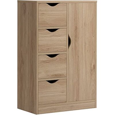 HOMCOM Dressoir opbergkast, modern, 1 kast en 4 laden, spaanplaat, voor woonkamer, keuken, entree, eetkamer, naturel HOMCOM Dressoir opbergkast, modern, 1 kast en 4 laden, spaanplaat, voor woonkamer, keuken, entree, eetkamer, naturel
