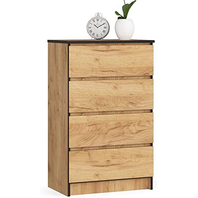 AKORD Commode met 4 laden, 60 x 99 x 40 cm, moderne commode voor de woonkamer, hoge zijkast, dressoir, eetkamer, slaapkamer, hal, badkamer, entree, gewicht 35 kg, handwerk eiken AKORD Commode met 4 laden, 60 x 99 x 40 cm, moderne commode voor de woonkamer, hoge zijkast, dressoir, eetkamer, slaapkamer, hal, badkamer, entree, gewicht 35 kg, handwerk eiken