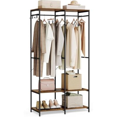 SONGMICS RGR004B01 Open kast met kledingstang, planken, afneembare haken, 40 x 94,5 x 180 cm, vintage bruin SONGMICS RGR004B01 Open kast met kledingstang, planken, afneembare haken, 40 x 94,5 x 180 cm, vintage bruin