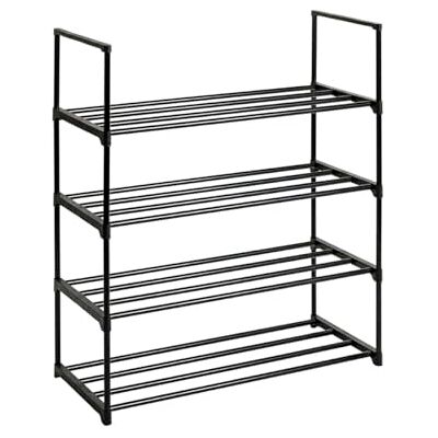 HAKU Schoenenrek van stalen buis en kunststof, zwart gelakt, metalen schoenenrek met 4 niveaus, schoenenopslag, afmetingen: B 65 x H 74 x D 30 cm, stijl: modern HAKU Schoenenrek van stalen buis en kunststof, zwart gelakt, metalen schoenenrek met 4 niveaus, schoenenopslag, afmetingen: B 65 x H 74 x D 30 cm, stijl: modern