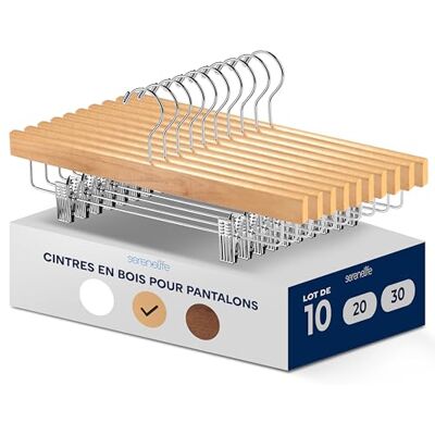 SereneLife Houten kleerhangers met klemmen, broekhangers, rokken, jeans, uniformen, haken, 360 graden draaibaar, verstelbare klemmen, afwerking van natuurlijk hout, 10 stuks SereneLife Houten kleerhangers met klemmen, broekhangers, rokken, jeans, uniformen, haken, 360 graden draaibaar, verstelbare klemmen, afwerking van natuurlijk hout, 10 stuks