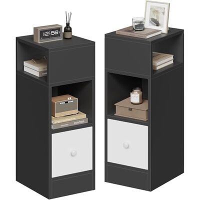 EUGAD 0010CTG-2 Set van 2 smalle nachtkastjes met 2 vakken en lade, nachtkastje 25 x 30 x 66 cm, ruimtebesparend meubelstuk voor slaapkamer, woonkamer, spaanplaat, eiken EUGAD 0010CTG-2 Set van 2 smalle nachtkastjes met 2 vakken en lade, nachtkastje 25 x 30 x 66 cm, ruimtebesparend meubelstuk voor slaapkamer, woonkamer, spaanplaat, eiken