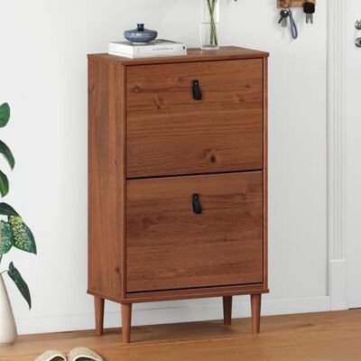 IDIMEX Mikka Schoenenkast met 2 kleppen van massief hout kastanje voor maximaal 10 paar 59 x 96 x 25 cm, ideaal voor de hal, ruimtebesparende opslag, rek met leren handgrepen IDIMEX Mikka Schoenenkast met 2 kleppen van massief hout kastanje voor maximaal 10 paar 59 x 96 x 25 cm, ideaal voor de hal, ruimtebesparende opslag, rek met leren handgrepen