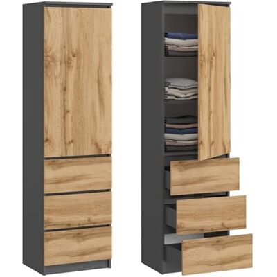 Home Collective Kast, kledingkast, multifunctionele kast met 3 planken in 3 lades compacte en functionele kast voor slaapkamer, hal of werkkamer 40 x 50 x 180 cm (b x d x h) antraciet eiken Home Collective Kast, kledingkast, multifunctionele kast met 3 planken in 3 lades compacte en functionele kast voor slaapkamer, hal of werkkamer 40 x 50 x 180 cm (b x d x h) antraciet eiken