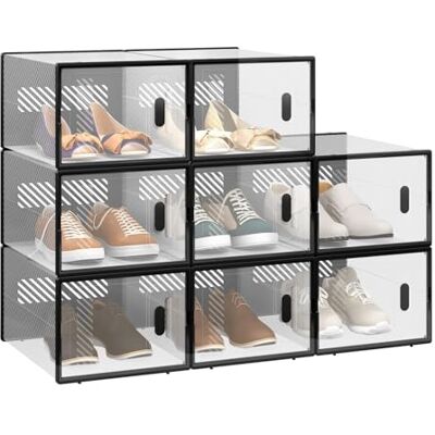 WOLTU Schoenendoos, set van 8, schoenenopslag, transparante schoenendoos, schoenenkast, stapelbaar, kunststof, met voordeksel, SRX11stp WOLTU Schoenendoos, set van 8, schoenenopslag, transparante schoenendoos, schoenenkast, stapelbaar, kunststof, met voordeksel, SRX11stp