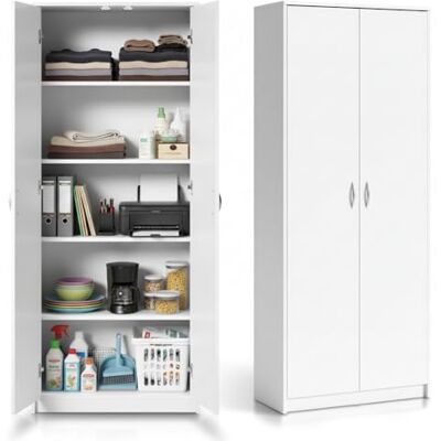 Home Collective Multifunctionele kast wit 74 cm breed 180 cm hoog met 4 legplanken van MDF-hout Home Collective Multifunctionele kast wit 74 cm breed 180 cm hoog met 4 legplanken van MDF-hout