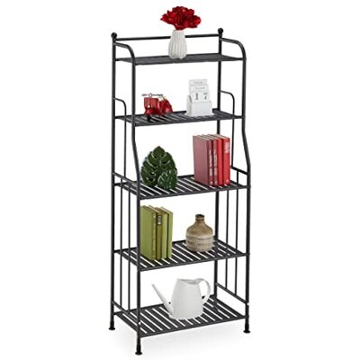 Relaxdays Verticale plank, staal, (h x b x d): 133 x 56 x 28 cm, keuken- en badkameropslag, 5 niveaus, metaal, zwart Relaxdays Verticale plank, staal, (h x b x d): 133 x 56 x 28 cm, keuken- en badkameropslag, 5 niveaus, metaal, zwart