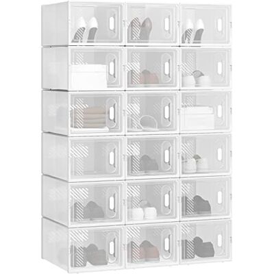 WOLTU Set van 18 schoenendozen, opbergdozen, transparant, speelgoeddozen van kunststof, opvouwbaar en stapelbaar, met deksel, 35 x 25 x 19 cm (l x b x h) SRX13tp WOLTU Set van 18 schoenendozen, opbergdozen, transparant, speelgoeddozen van kunststof, opvouwbaar en stapelbaar, met deksel, 35 x 25 x 19 cm (l x b x h) SRX13tp