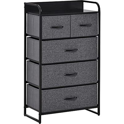 HOMCOM Commode, opbergkast, 5 laden, stof, 58 x 29 x 99 cm, grijs HOMCOM Commode, opbergkast, 5 laden, stof, 58 x 29 x 99 cm, grijs