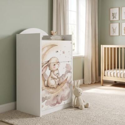 Happy Babies Kindercommode wit met 3 laden, ladekast met mooie print, waskast voor kinderkamer, babykamer, uniseks, nr. 395 Happy Babies Kindercommode wit met 3 laden, ladekast met mooie print, waskast voor kinderkamer, babykamer, uniseks, nr. 395