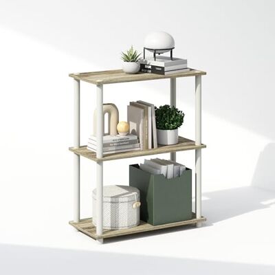 Furinno Turn-N-Tube Compacte multifunctionele standaard met 3 niveaus, plank, boekenkast, Sonoma eiken/wit Furinno Turn-N-Tube Compacte multifunctionele standaard met 3 niveaus, plank, boekenkast, Sonoma eiken/wit