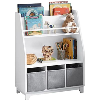 SoBuy KMB34-W Boekenkast voor kinderen, boekenrek met vakken en 3 manden, opbergmanden, speelgoed voor babykamer, wit, 63 x 28 x 80 cm SoBuy KMB34-W Boekenkast voor kinderen, boekenrek met vakken en 3 manden, opbergmanden, speelgoed voor babykamer, wit, 63 x 28 x 80 cm
