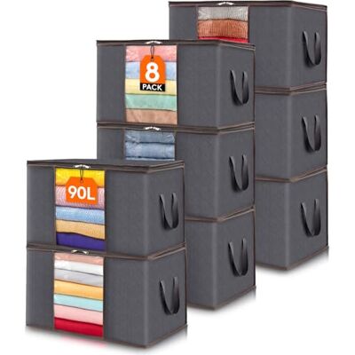 Lifewit 8 stuks opbergzakken voor kleding, 90 l, grote opbergdoos, dozen, verhuizing, opvouwbaar, voor dekens, speelgoed, kleding, grijs. Lifewit 8 stuks opbergzakken voor kleding, 90 l, grote opbergdoos, dozen, verhuizing, opvouwbaar, voor dekens, speelgoed, kleding, grijs.