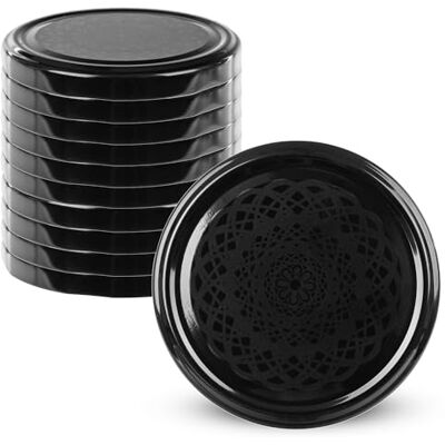 KADAX Set van 10 schroefdeksels voor inmaakpotten van 89 mm, metalen deksel met 6 inkepingen, ideaal als reservedeksel voor inmaakpotten, zwart kant KADAX Set van 10 schroefdeksels voor inmaakpotten van 89 mm, metalen deksel met 6 inkepingen, ideaal als reservedeksel voor inmaakpotten, zwart kant