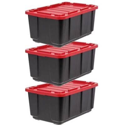 Iris Ohyama , Opbergdoos met robuust deksel, 100 l, 3 stuks, zwart, compact, duurzaam, stapelbaar, voor garage, planken, verhuizing, kunststof, gereedschapskist, opbergdoos, UTB-27 Iris Ohyama , Opbergdoos met robuust deksel, 100 l, 3 stuks, zwart, compact, duurzaam, stapelbaar, voor garage, planken, verhuizing, kunststof, gereedschapskist, opbergdoos, UTB-27