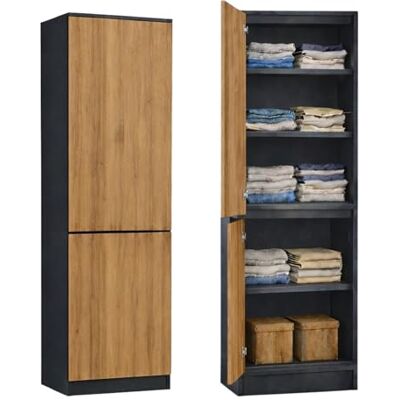 Home Collective Multifunctionele kast met 2 deuren en 5 planken kast voor slaapkamer, hal of kantoor 50 x 40 x 180 cm (b x d x h) antraciet/eiken Home Collective Multifunctionele kast met 2 deuren en 5 planken kast voor slaapkamer, hal of kantoor 50 x 40 x 180 cm (b x d x h) antraciet/eiken