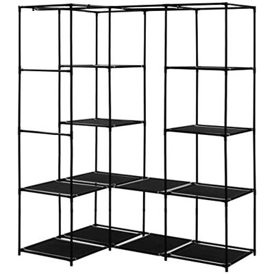 LANTUS Stoffen kast, draagbare kledingkast, L-vorm, vouwkast, hoekkast, staal, stof, kunststof, kleerhanger, opvouwbaar, 169 x 129 x 87 cm, zwart LANTUS Stoffen kast, draagbare kledingkast, L-vorm, vouwkast, hoekkast, staal, stof, kunststof, kleerhanger, opvouwbaar, 169 x 129 x 87 cm, zwart
