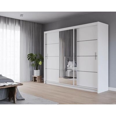 Krudox PRVTA Schuifdeurkast, 250 cm, wit, met spiegel, breedtes: 150/180/200/250 cm, voor woonkamer, met kledingstang, kleuren wit/zwart/sonoma Krudox PRVTA Schuifdeurkast, 250 cm, wit, met spiegel, breedtes: 150/180/200/250 cm, voor woonkamer, met kledingstang, kleuren wit/zwart/sonoma