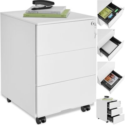 tectake Bureaukast van metaal met wieltjes, afsluitbare commode met laden voor bureau, rolcontainer, ladekast, ladeorganizer, afsluitbare kast (wit) tectake Bureaukast van metaal met wieltjes, afsluitbare commode met laden voor bureau, rolcontainer, ladekast, ladeorganizer, afsluitbare kast (wit)