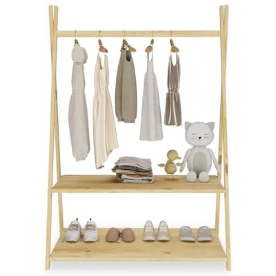 IDIMEX Danilo Kledingkast voor kinderen, met kledingstang en twee planken, tipi-design, van massief hout, 83 x 115 x 50 cm, kleur: naturel IDIMEX Danilo Kledingkast voor kinderen, met kledingstang en twee planken, tipi-design, van massief hout, 83 x 115 x 50 cm, kleur: naturel