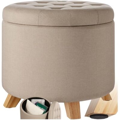 tectake Kruk met opbergruimte in linnenlook Zitkussen met deksel Groot opbergvak Rond Zitzak Beige tectake Kruk met opbergruimte in linnenlook Zitkussen met deksel Groot opbergvak Rond Zitzak Beige