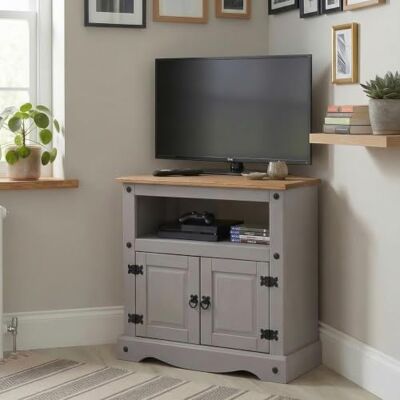 IDIMEX TV-meubel Ramon TV-bank van massief grenenhout, grijs en bruin, met 2 deuren en 1 nis, opbergkast in Mexicaanse stijl, van hout, dim, 85 x 78 x 43 cm IDIMEX TV-meubel Ramon TV-bank van massief grenenhout, grijs en bruin, met 2 deuren en 1 nis, opbergkast in Mexicaanse stijl, van hout, dim, 85 x 78 x 43 cm