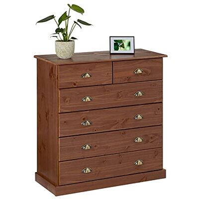 IDIMEX Ladekast voor slaapkamer, Parijs, L 91 cm, van massief hout, donkerbruin, met 6 laden, opbergmeubel voor volwassenen, gelakt met handgrepen, metalen schaal, landhuisstijl IDIMEX Ladekast voor slaapkamer, Parijs, L 91 cm, van massief hout, donkerbruin, met 6 laden, opbergmeubel voor volwassenen, gelakt met handgrepen, metalen schaal, landhuisstijl