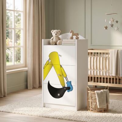 Happy Babies Kindercommode wit met 3 laden, ladekast met mooie print, waskast voor kinderkamer, babykamer, uniseks, nr. 32 Happy Babies Kindercommode wit met 3 laden, ladekast met mooie print, waskast voor kinderkamer, babykamer, uniseks, nr. 32