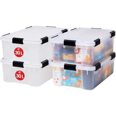 Iris Ohyama , Opbergdoos van kunststof, 4 luchtdichte dozen, 30 l, AT-LS, transparant, L 59 x D 39 x H 19 cm Iris Ohyama , Opbergdoos van kunststof, 4 luchtdichte dozen, 30 l, AT-LS, transparant, L 59 x D 39 x H 19 cm