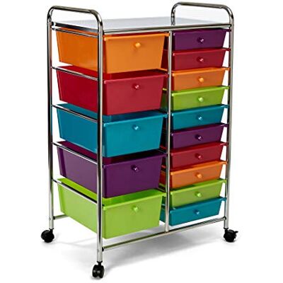 Seville Classics 15-lade multifunctionele mobiele rollende utility opslag organizer kar, veelkleurig (parels), groot Seville Classics 15-lade multifunctionele mobiele rollende utility opslag organizer kar, veelkleurig (parels), groot