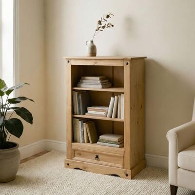 IDIMEX Salsa Boekenkast van hout, Mexicaanse stijl, met 2 planken en 1 lade, afmetingen 81 x 110 x 33 cm, van massief grenen, getint/gewaxt oppervlak IDIMEX Salsa Boekenkast van hout, Mexicaanse stijl, met 2 planken en 1 lade, afmetingen 81 x 110 x 33 cm, van massief grenen, getint/gewaxt oppervlak