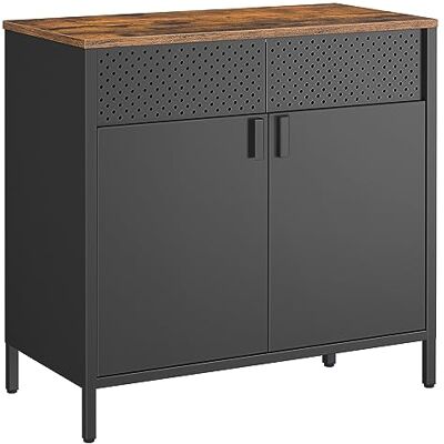 SONGMICS Opbergkast, dressoir, metaal, dubbele deur, magneetsluiting, stalen frame, rustiek bruin en zwart LSC102B01 SONGMICS Opbergkast, dressoir, metaal, dubbele deur, magneetsluiting, stalen frame, rustiek bruin en zwart LSC102B01