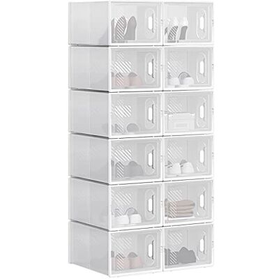 WOLTU Set van 12 schoenendozen, opbergdozen, transparant, speelgoeddozen van kunststof, opvouwbaar en stapelbaar, met deksel, 35 x 25 x 19 cm (l x b x h) SRX12tp WOLTU Set van 12 schoenendozen, opbergdozen, transparant, speelgoeddozen van kunststof, opvouwbaar en stapelbaar, met deksel, 35 x 25 x 19 cm (l x b x h) SRX12tp