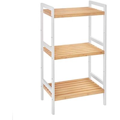 SONGMICS Bamboerek, keukenrek, badkamerrek, boekenkast, staand rek met 3 legplanken, 45 x 31,5 x 80 cm, voor badkamer, keuken, woonkamer, slaapkamer, balkon, natuurkleuren-wit BCB73Y SONGMICS Bamboerek, keukenrek, badkamerrek, boekenkast, staand rek met 3 legplanken, 45 x 31,5 x 80 cm, voor badkamer, keuken, woonkamer, slaapkamer, balkon, natuurkleuren-wit BCB73Y