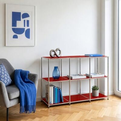 Floordirekt Concept Epure MK-018 Metalen rek, rood Groot vrijstaand rek met 3 open planken, kan als dressoir, onderkast of boekenkast worden gebruikt Floordirekt Concept Epure MK-018 Metalen rek, rood Groot vrijstaand rek met 3 open planken, kan als dressoir, onderkast of boekenkast worden gebruikt