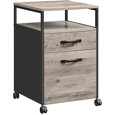 VASAGLE Archiefkast met 2 laden, mobiele kantoorkast met wielen, rolcontainer, open compartiment, hangmappen, stevig stalen frame, industrieel ontwerp, grijs-zwart OFC071B02 VASAGLE Archiefkast met 2 laden, mobiele kantoorkast met wielen, rolcontainer, open compartiment, hangmappen, stevig stalen frame, industrieel ontwerp, grijs-zwart OFC071B02