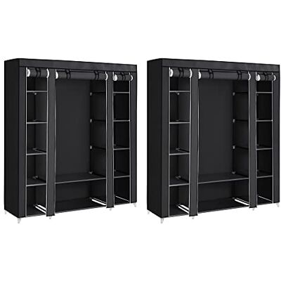 SONGMICS LBD019B02 Set van 2 stoffen kasten met kledingstang en planken, bankovertrek voor slaapkamer, kleedkamer, 150 x 45 x 175 cm, zwart SONGMICS LBD019B02 Set van 2 stoffen kasten met kledingstang en planken, bankovertrek voor slaapkamer, kleedkamer, 150 x 45 x 175 cm, zwart