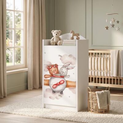Happy Babies Kindercommode wit met 3 laden, ladekast met mooie print, waskast voor kinderkamer, babykamer, uniseks, nr. 104 Happy Babies Kindercommode wit met 3 laden, ladekast met mooie print, waskast voor kinderkamer, babykamer, uniseks, nr. 104