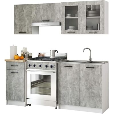 AKORD OLIWIA Modulaire keukenmeubelset 1,8 m 180 cm 7 deuren, 1 lade, 8 planken, complete set keukenkasten, staande kasten, b 180 x h 203 x d 46 cm, beton en beton AKORD OLIWIA Modulaire keukenmeubelset 1,8 m 180 cm 7 deuren, 1 lade, 8 planken, complete set keukenkasten, staande kasten, b 180 x h 203 x d 46 cm, beton en beton