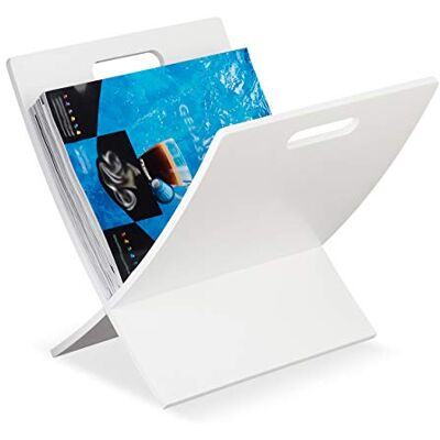 Relaxdays tijdschriftenhouder hout met handvat, woonkamer, modern design, tijdschrifthouder, krantenhouder, 31 x 30 x 34 cm, wit Relaxdays tijdschriftenhouder hout met handvat, woonkamer, modern design, tijdschrifthouder, krantenhouder, 31 x 30 x 34 cm, wit