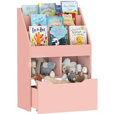 HOMCOM Boekenkast met meerdere opslag, 3 planken, 2 nissen, hout, roze HOMCOM Boekenkast met meerdere opslag, 3 planken, 2 nissen, hout, roze