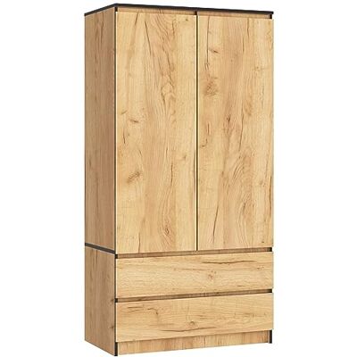 AKORD Kast met 2 deuren Kast voor Slaapkamer 2 Laden met Planken en Een Gordijnroede 90 x 180 x 51 cm Laminaat Paneel 16 mm Kast zonder kledingkast Slaapkamer Kleedkamer Opslag Kast Handgemaakt Eik AKORD Kast met 2 deuren Kast voor Slaapkamer 2 Laden met Planken en Een Gordijnroede 90 x 180 x 51 cm Laminaat Paneel 16 mm Kast zonder kledingkast Slaapkamer Kleedkamer Opslag Kast Handgemaakt Eik