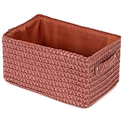 Compactor Rechthoekige opbergmand met trekgreep Geweven opbergdoos versterkt van karton Voor kast, kantoor en rek Terracotta met bijpassende binnenvoering Compactor Rechthoekige opbergmand met trekgreep Geweven opbergdoos versterkt van karton Voor kast, kantoor en rek Terracotta met bijpassende binnenvoering